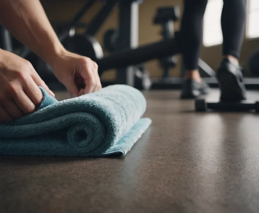 Close-up of equipment being wiped with towel